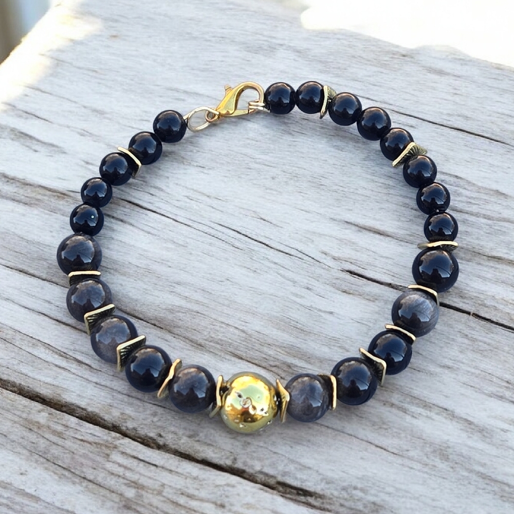 Silver Sheen Obsidian Bracelet | Protection & Clarity Gemstone Bracelet | 8mm